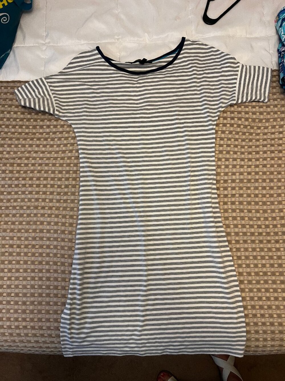BCBG Gray & White Striped T-Shirt Dress, Size XS